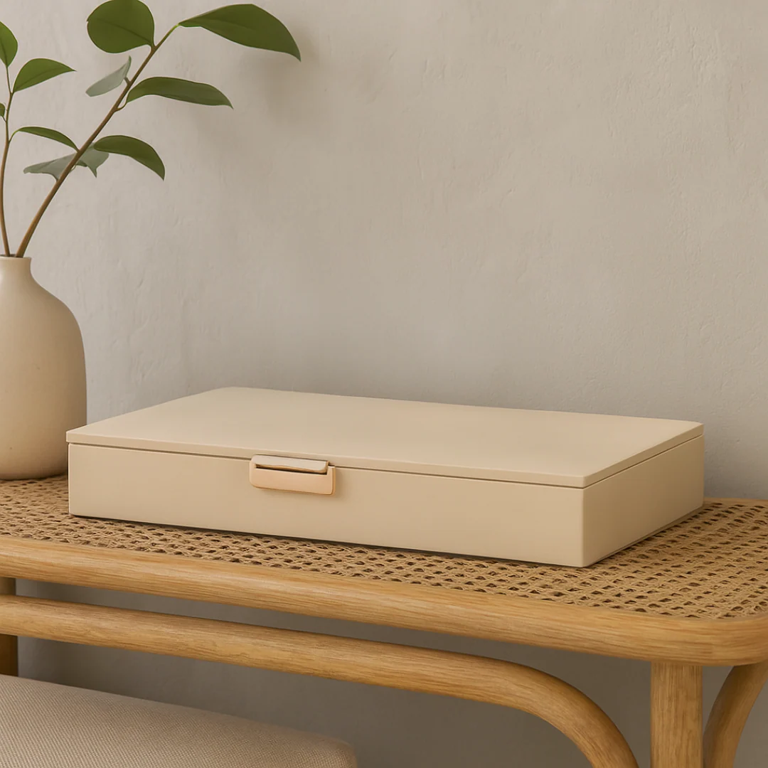 Caixa Decorativa em MDF com Revestimento em PU Bege 27cm