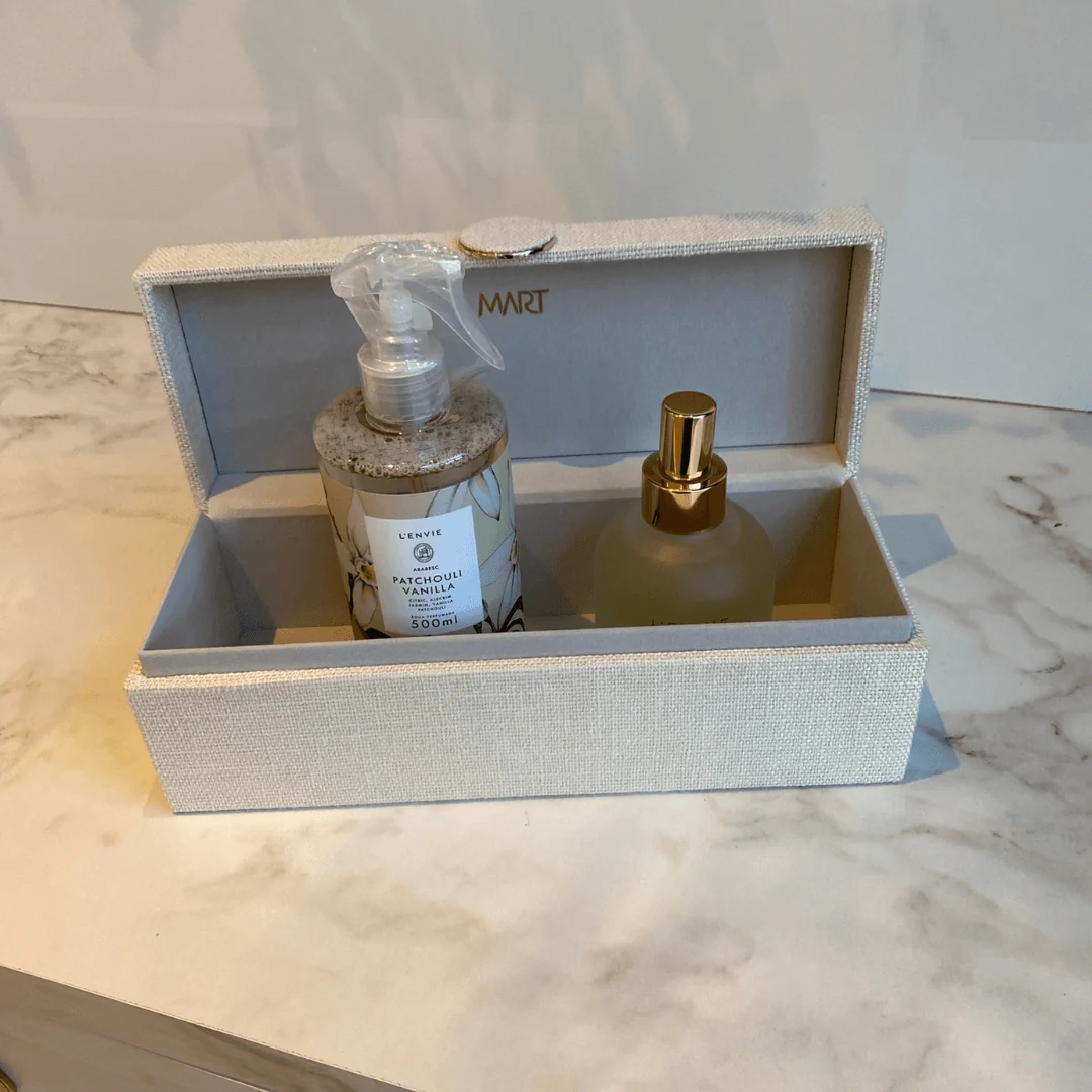 Caixa Decorativa em MDF e Linho off White 29cm G - Image 4
