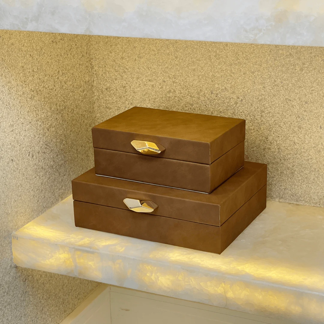 Caixa Decorativa em MDF e PU Marrom 24cm G - Image 2