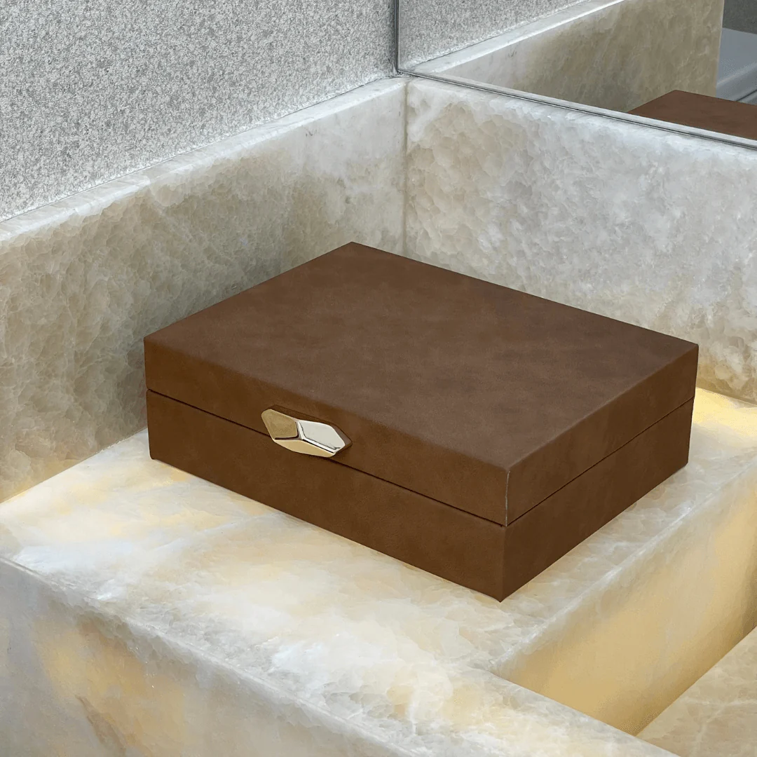 Caixa Decorativa em MDF e PU Marrom 24cm G - Image 3