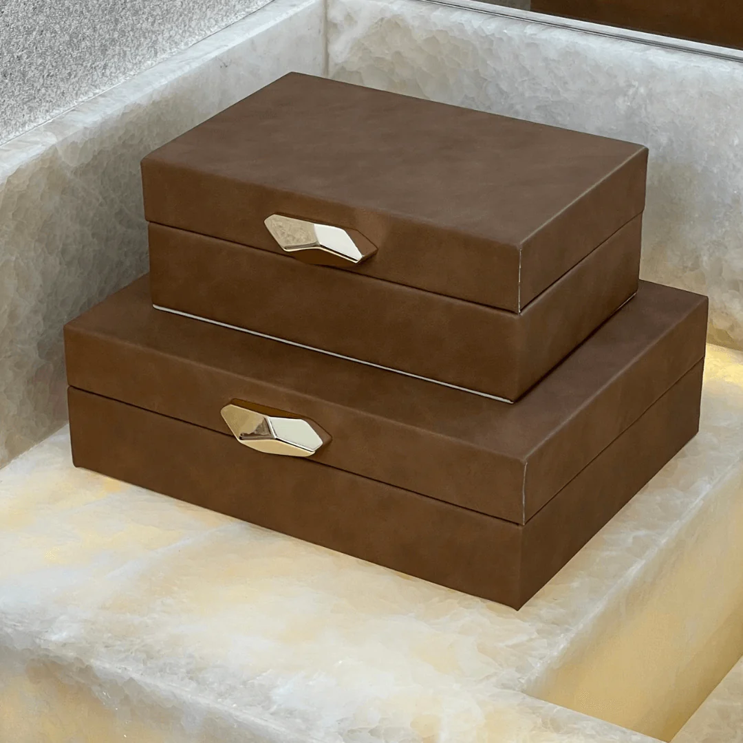 Caixa Decorativa em MDF e PU Marrom 24cm G - Image 4