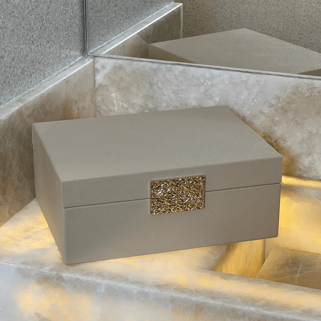 Caixa Decorativa em MDF e PU Bege 28,5cm G