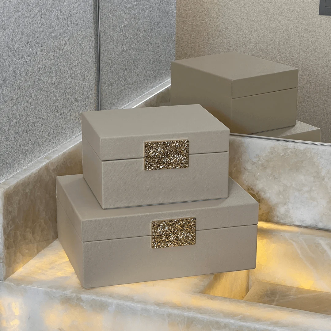 Caixa Decorativa em MDF e PU Bege 28,5cm G - Image 3