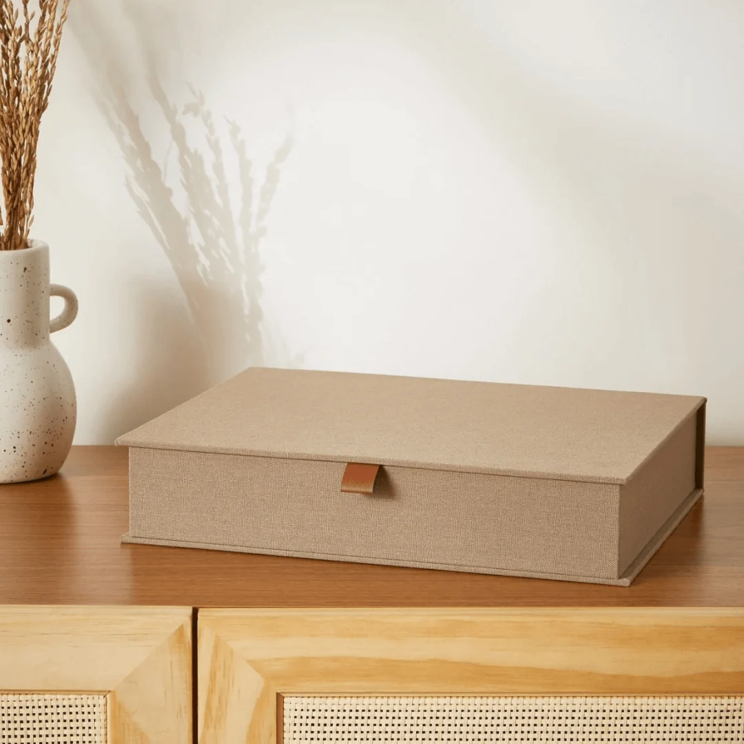 Caixa em MDF com Revestimento em Linho Marrom 32cm