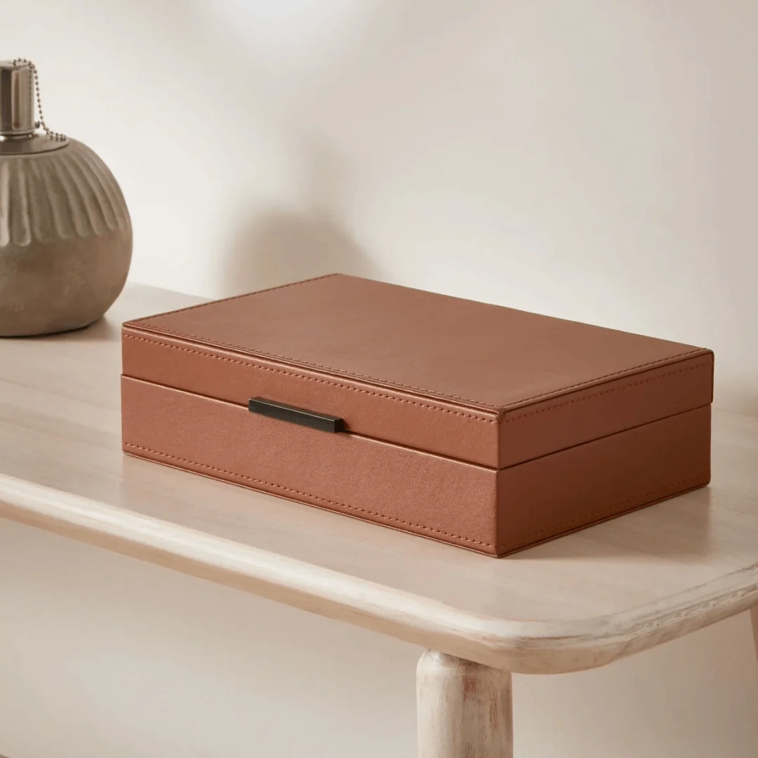 Caixa em MDF com Revestimento em PU Marrom 36cm