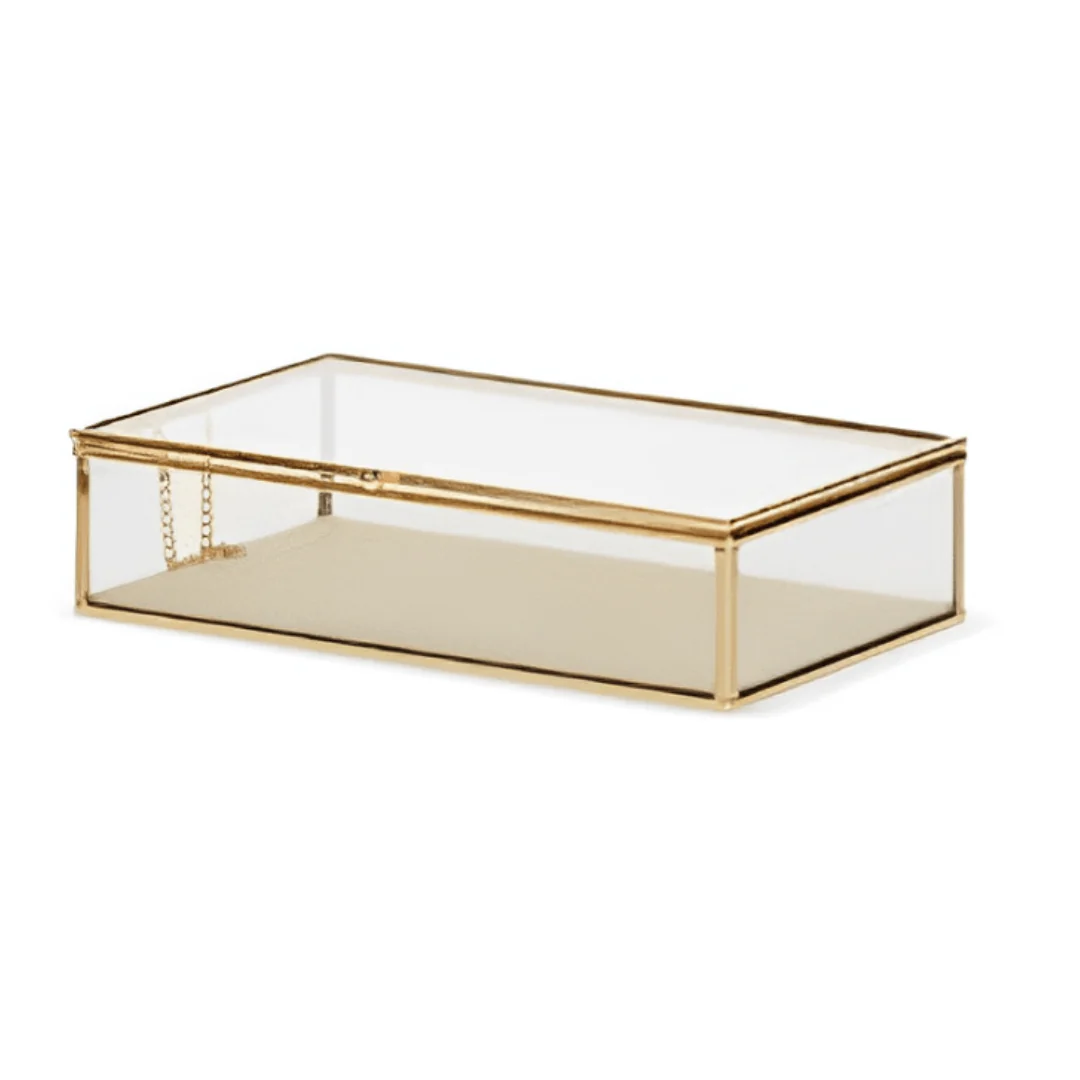 Caixa em Vidro com Metal Dourado e Linho 25cm G - Image 2
