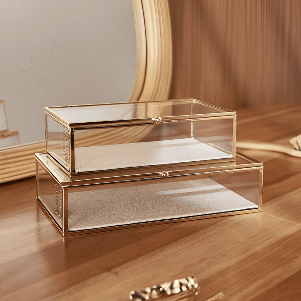 Caixa em Vidro com Metal Dourado e Linho 25cm G - Image 6