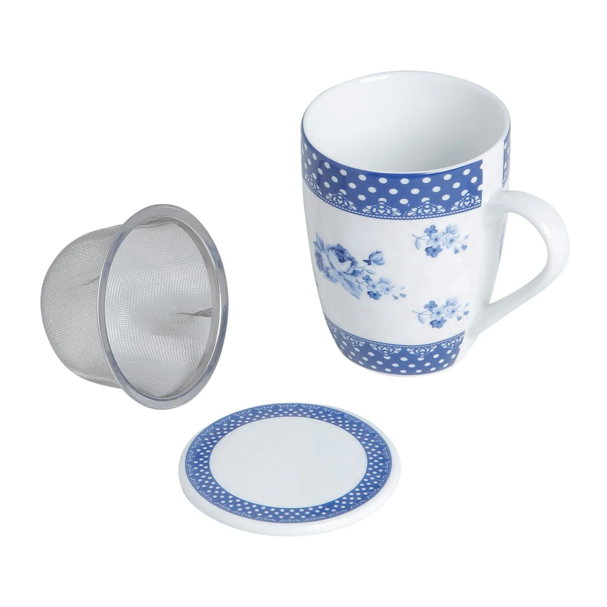 Caneca de Porcelana com Tampa e Filtro Infusor Elsa Azul Branco 310ml - Image 2