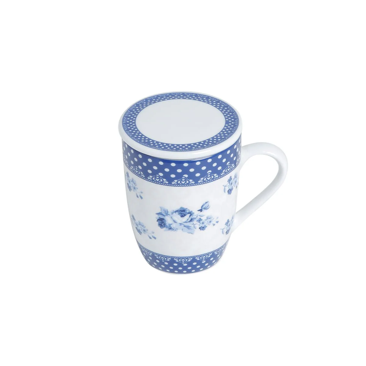 Caneca de Porcelana com Tampa e Filtro Infusor Elsa Azul Branco 310ml - Image 4