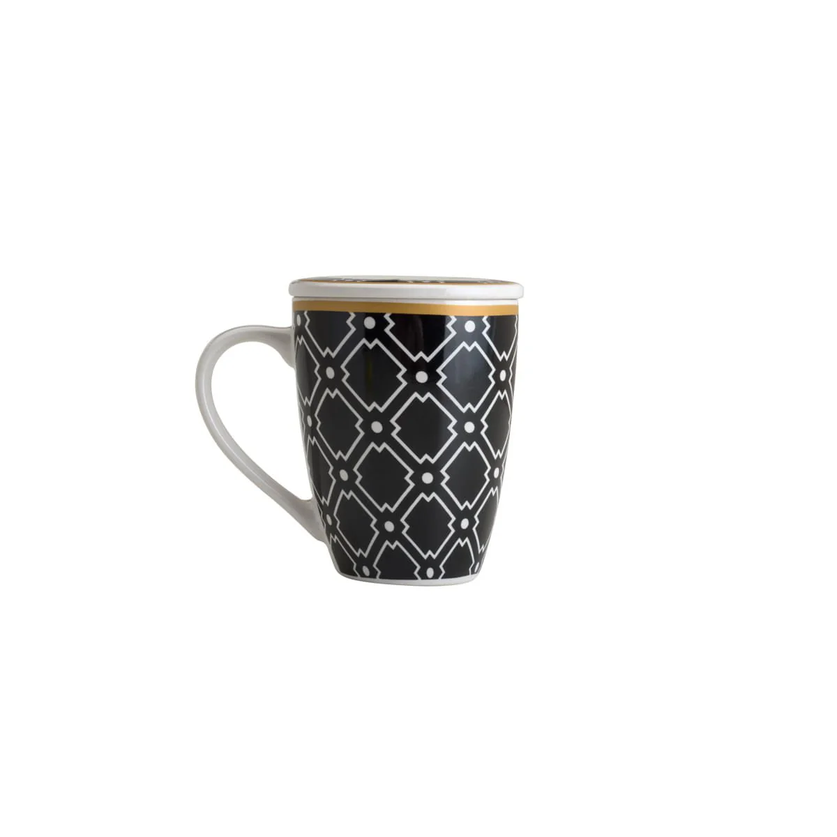 Caneca de Porcelana Super White Com Tampa e Filtro Alexandria Preto com Branco e Dourado 310ml - Image 3