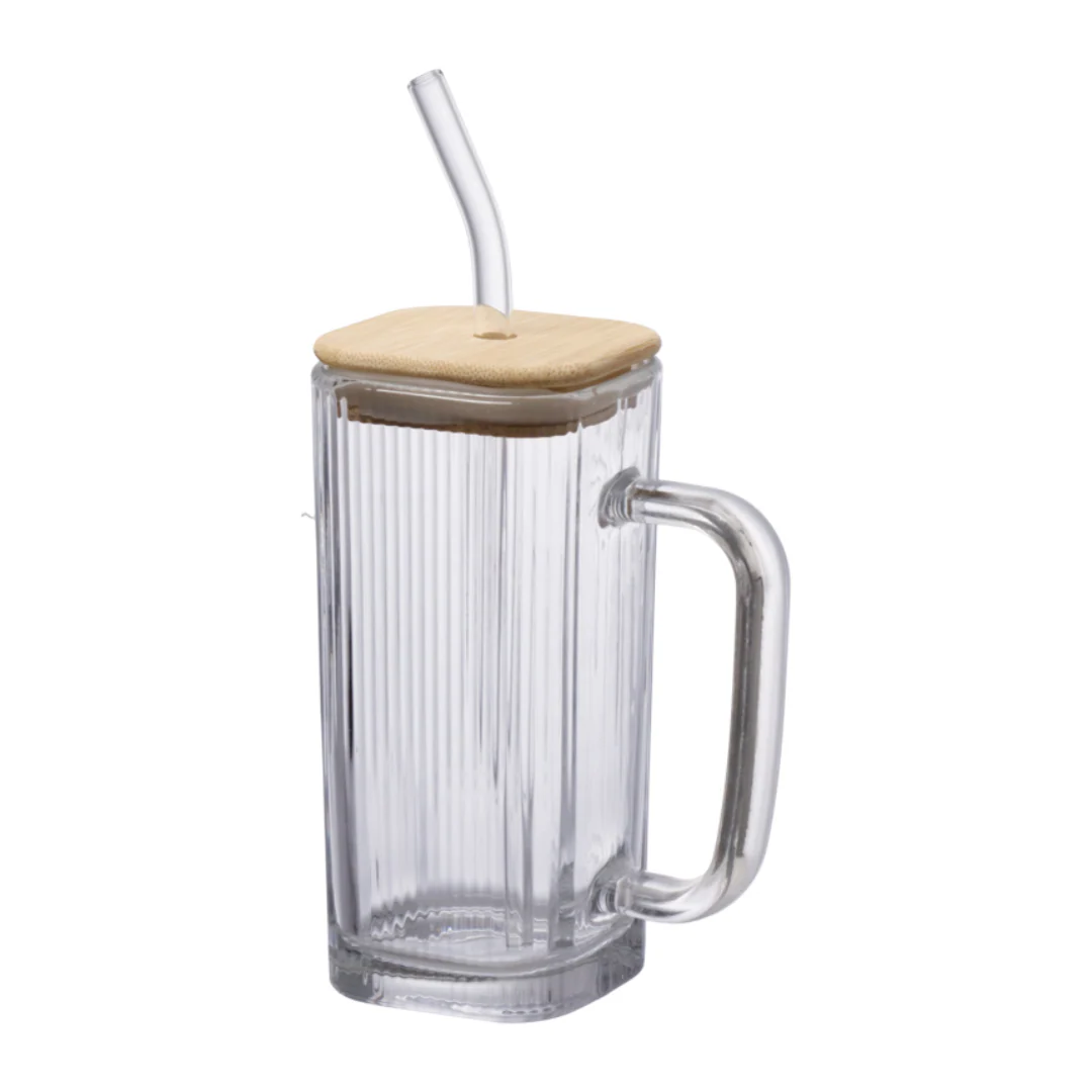 Caneca de Vidro com Tampa de Bambu e Canudo Graffiato 290ml - Image 3