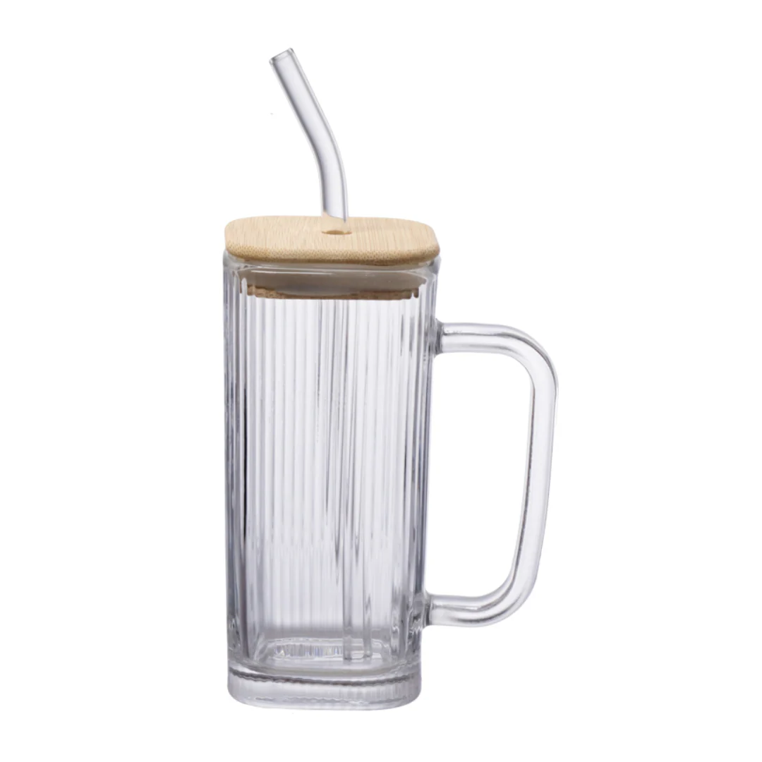 Caneca de Vidro com Tampa de Bambu e Canudo Graffiato 290ml - Image 4