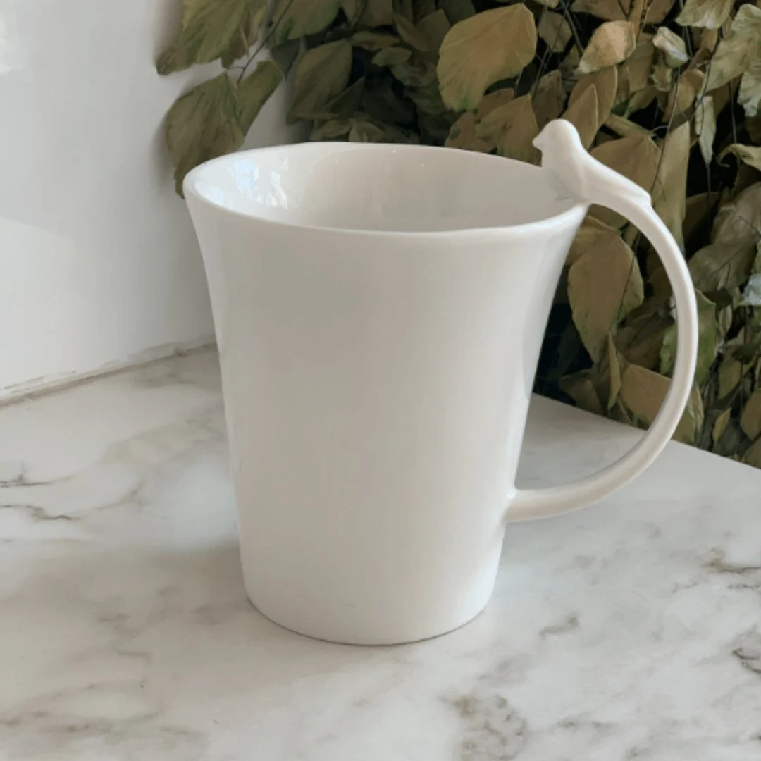 Caneca Porcelana Alça Pássaro Birds 300ml