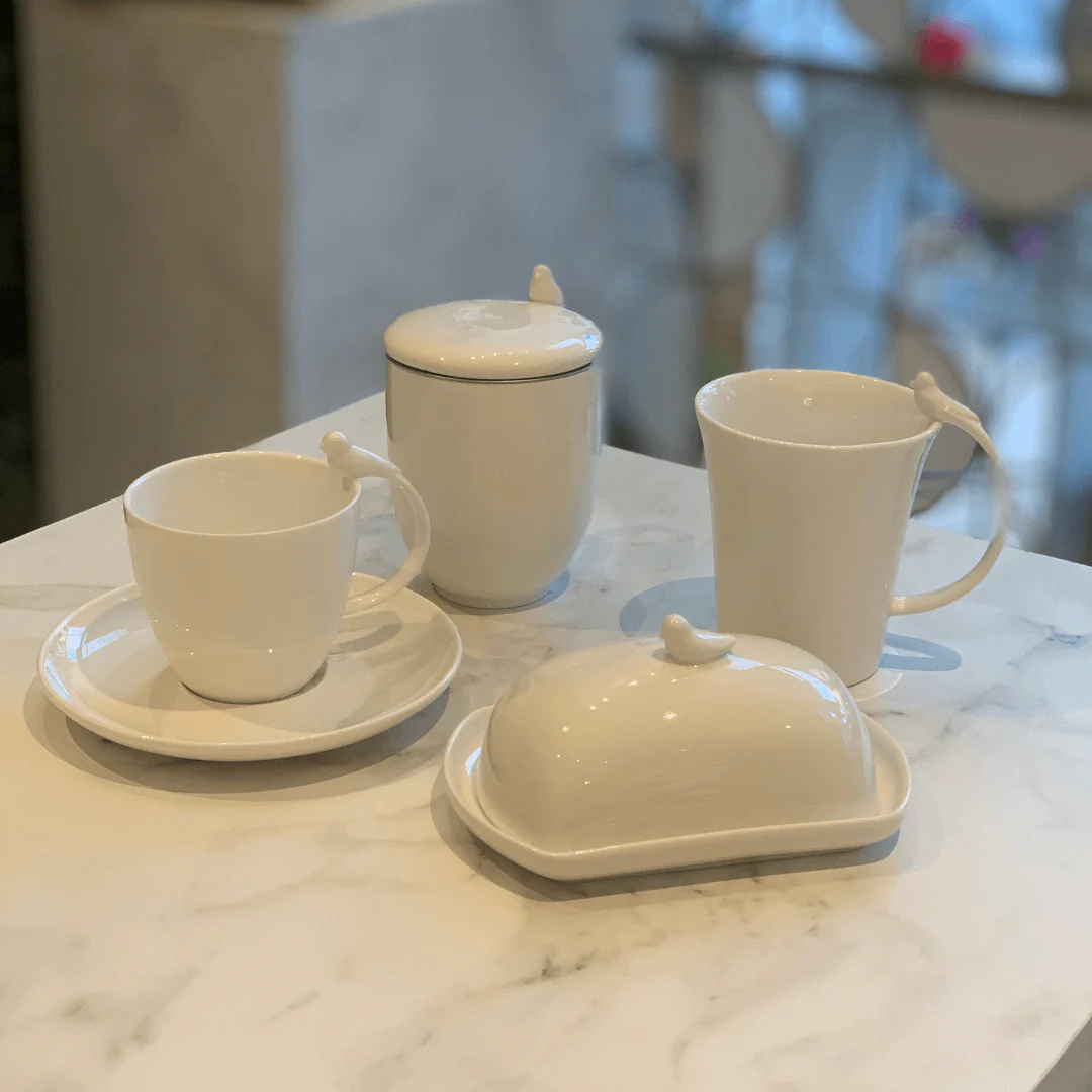 Jogo 6 Xícaras de Café Porcelana com Pires Birds Branca 85ml - Image 5