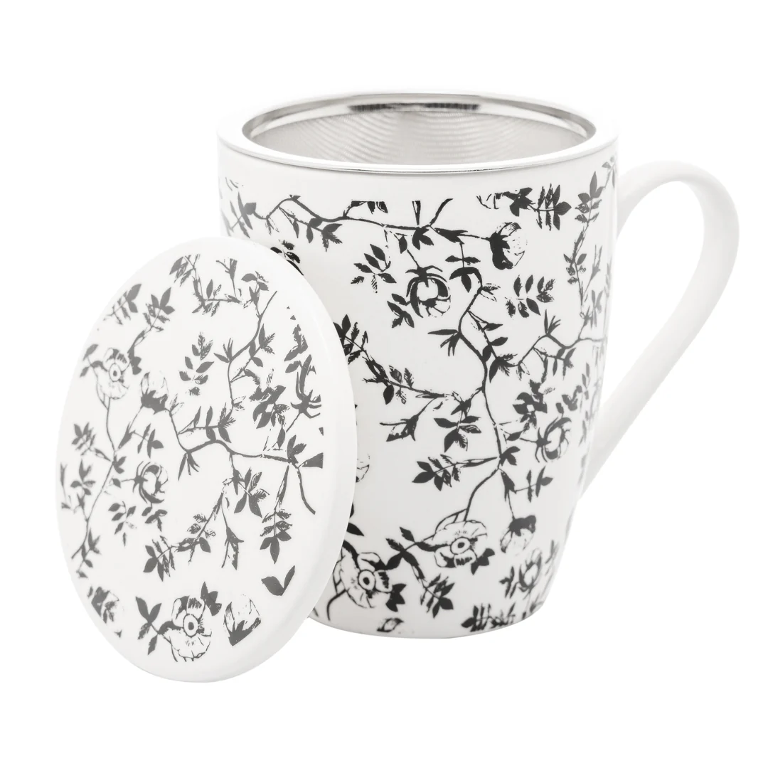 Caneca Porcelana com Tampa e Filtro Super White Tiny Flowers 340ml - Image 5