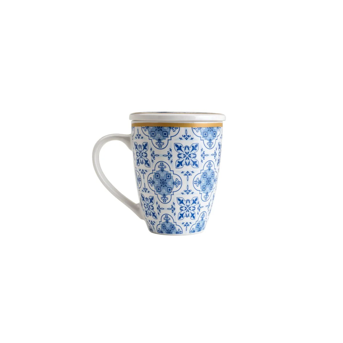 Caneca Super White com Tampa e Filtro Lisboa em Porcelana Azul e Branco 310ml - Image 5