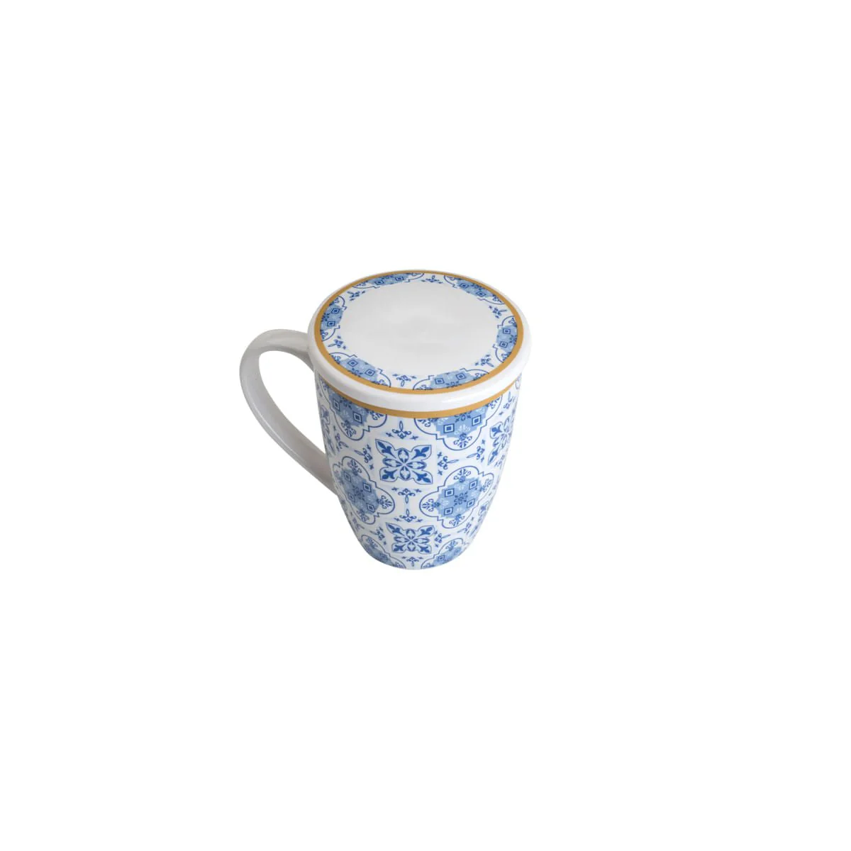 Caneca Super White com Tampa e Filtro Lisboa em Porcelana Azul e Branco 310ml - Image 6