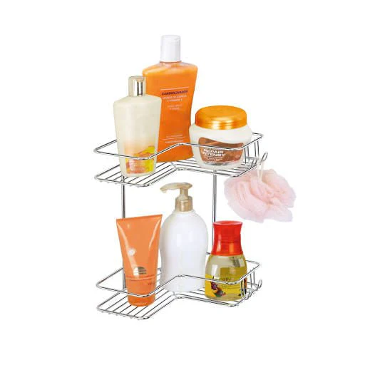 Suporte Cantoneira Dupla Porta Shampoo Condicionador Fixação Parafuso Aço Cromado - Image 2