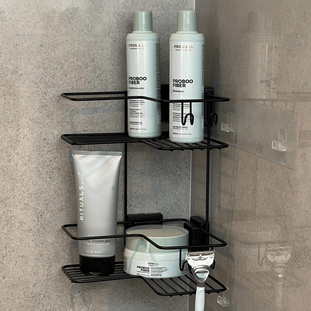 Cantoneira Porta Shampoo Dupla Fixação Ventosa Preto - Image 3