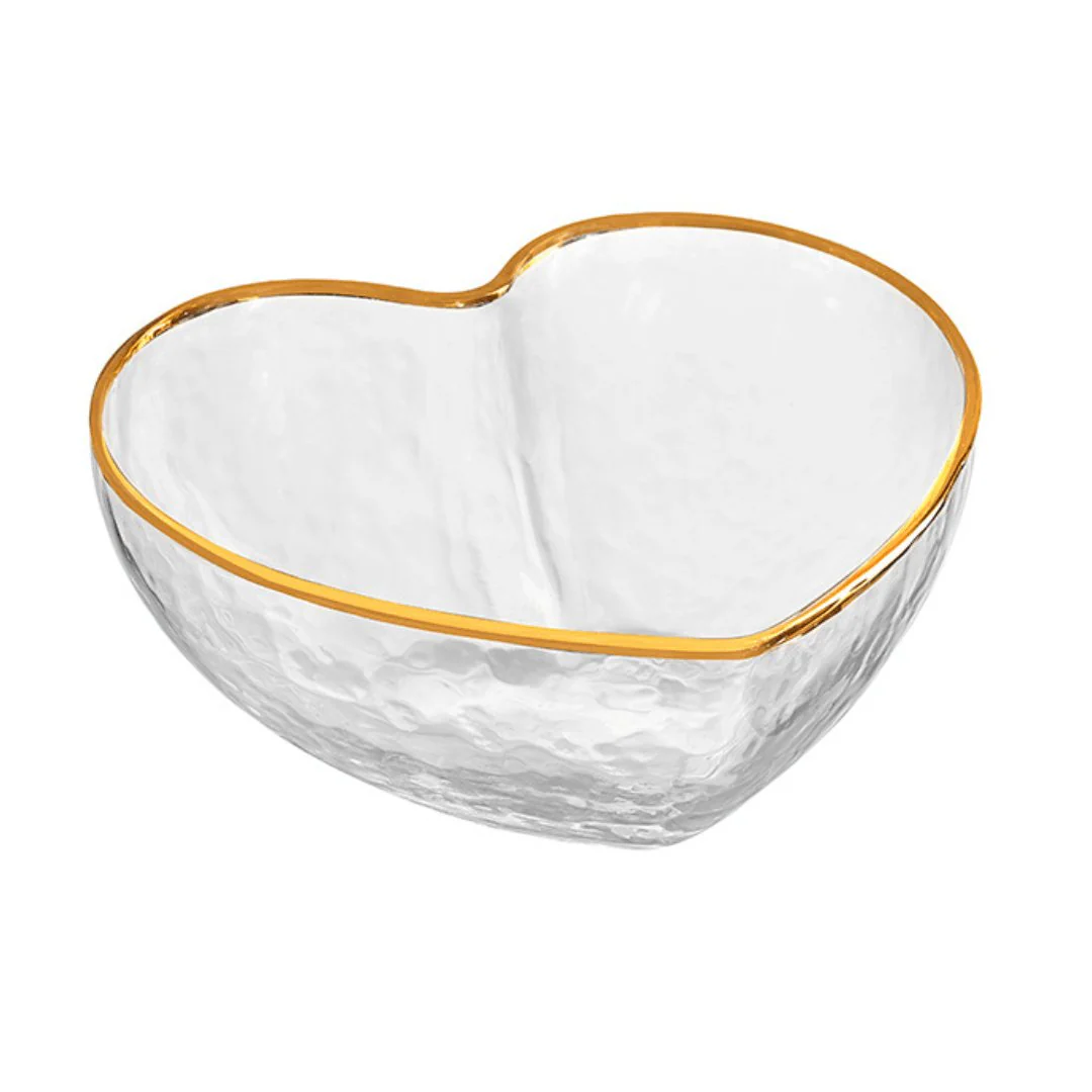 Centro de Mesa Bowl Coração com Borda Dourada 15cm