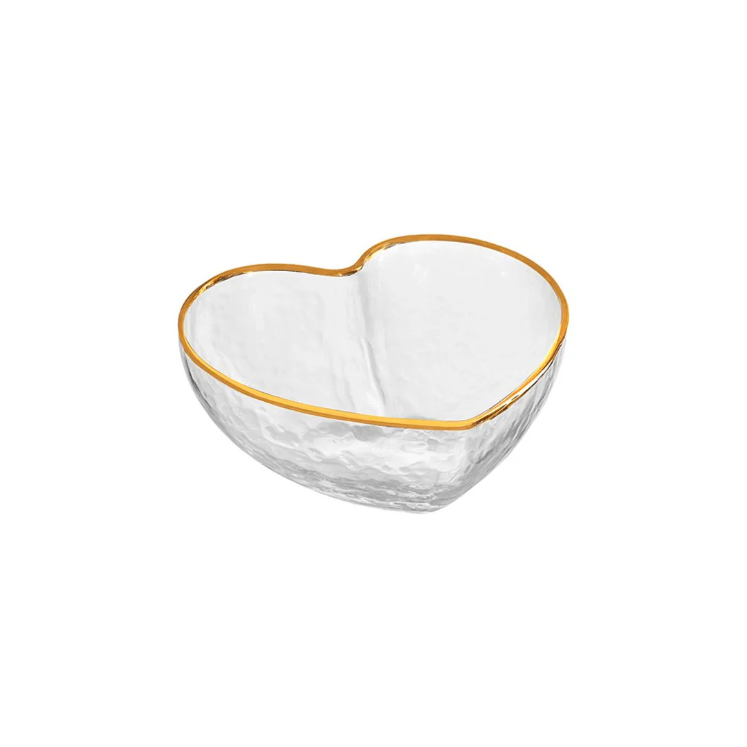 Centro de Mesa Bowl Coração com Borda Dourada 9cm