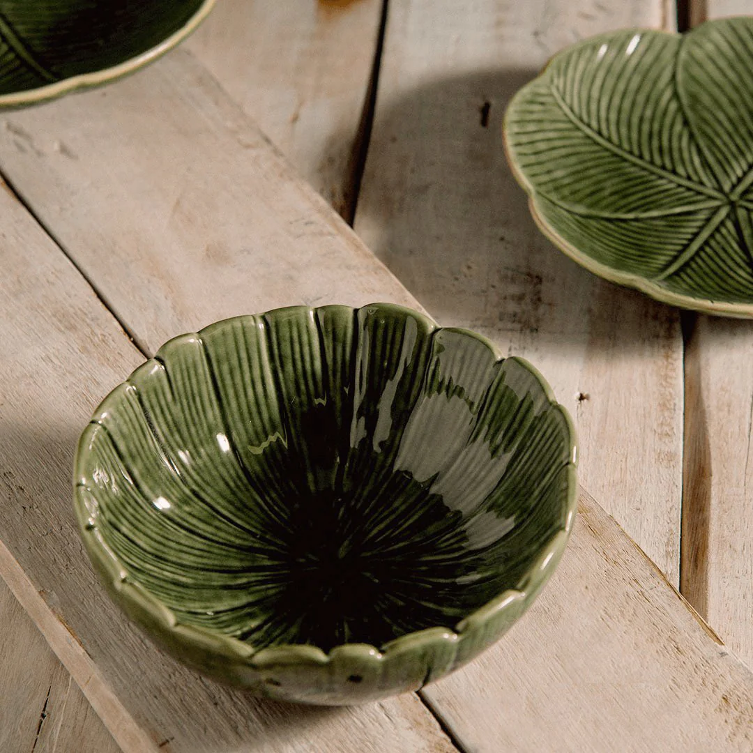 Centro de Mesa Bowl Saladeira Cerâmica Banana Leaf Verde 15cm - Image 2