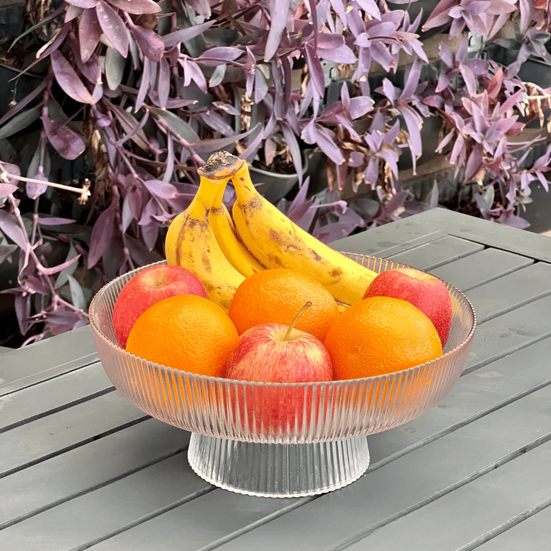 Centro de Mesa de Vidro com Pé Graffiato Transparente e Borda Dourada 26cm - Image 2