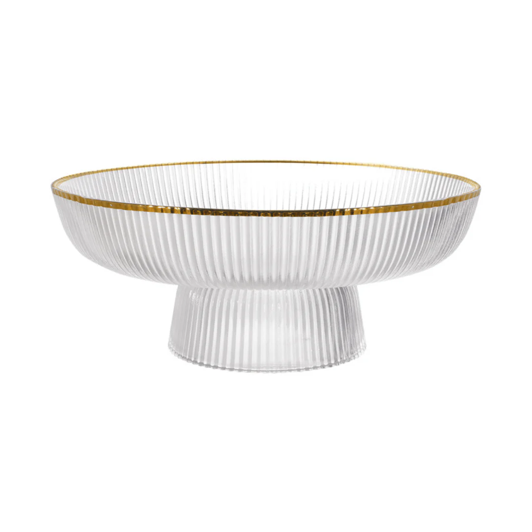 Centro de Mesa de Vidro com Pé Graffiato Transparente e Borda Dourada 26cm - Image 3