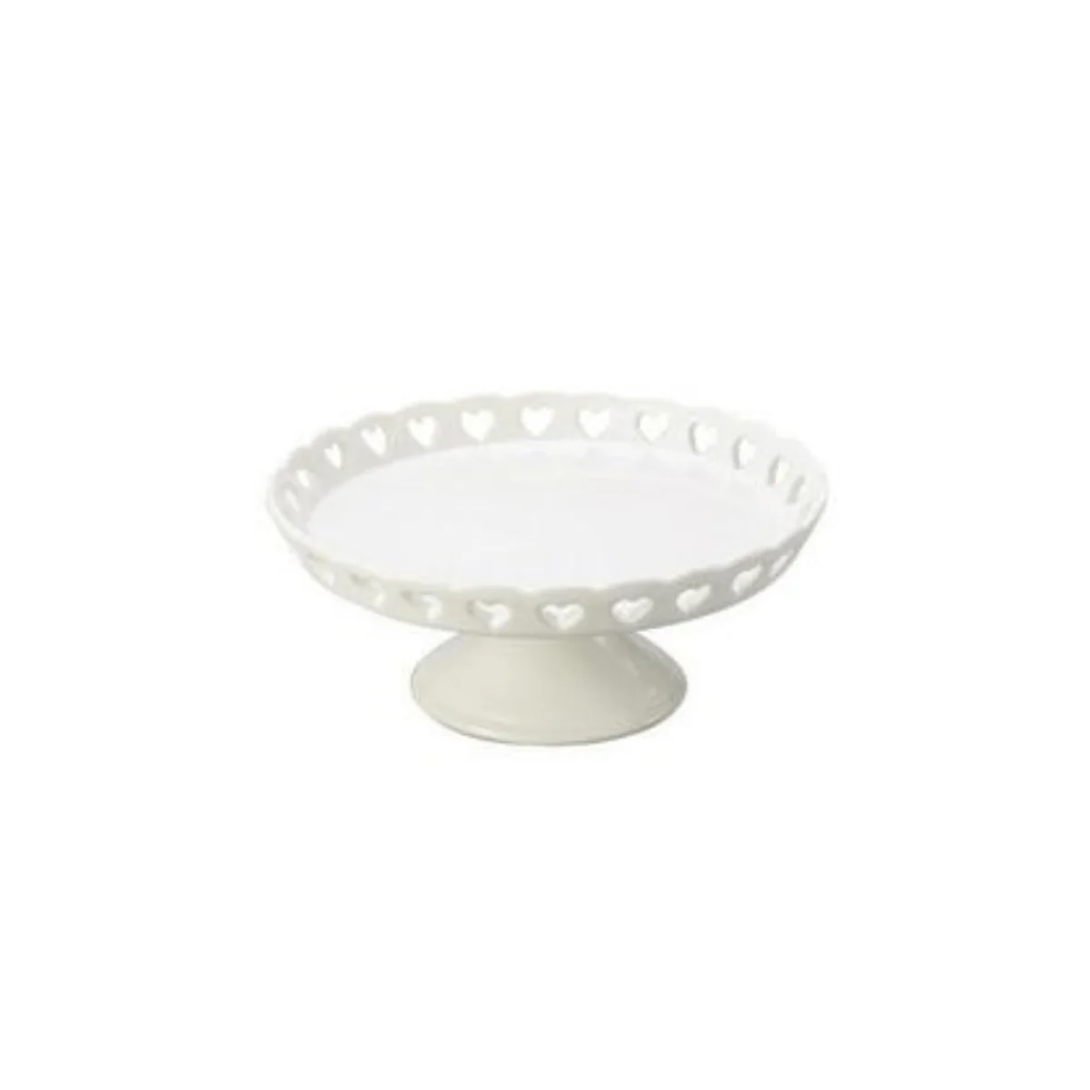 Prato de Bolo de Cerâmica Detalhes em Coração Branco - 15 cm