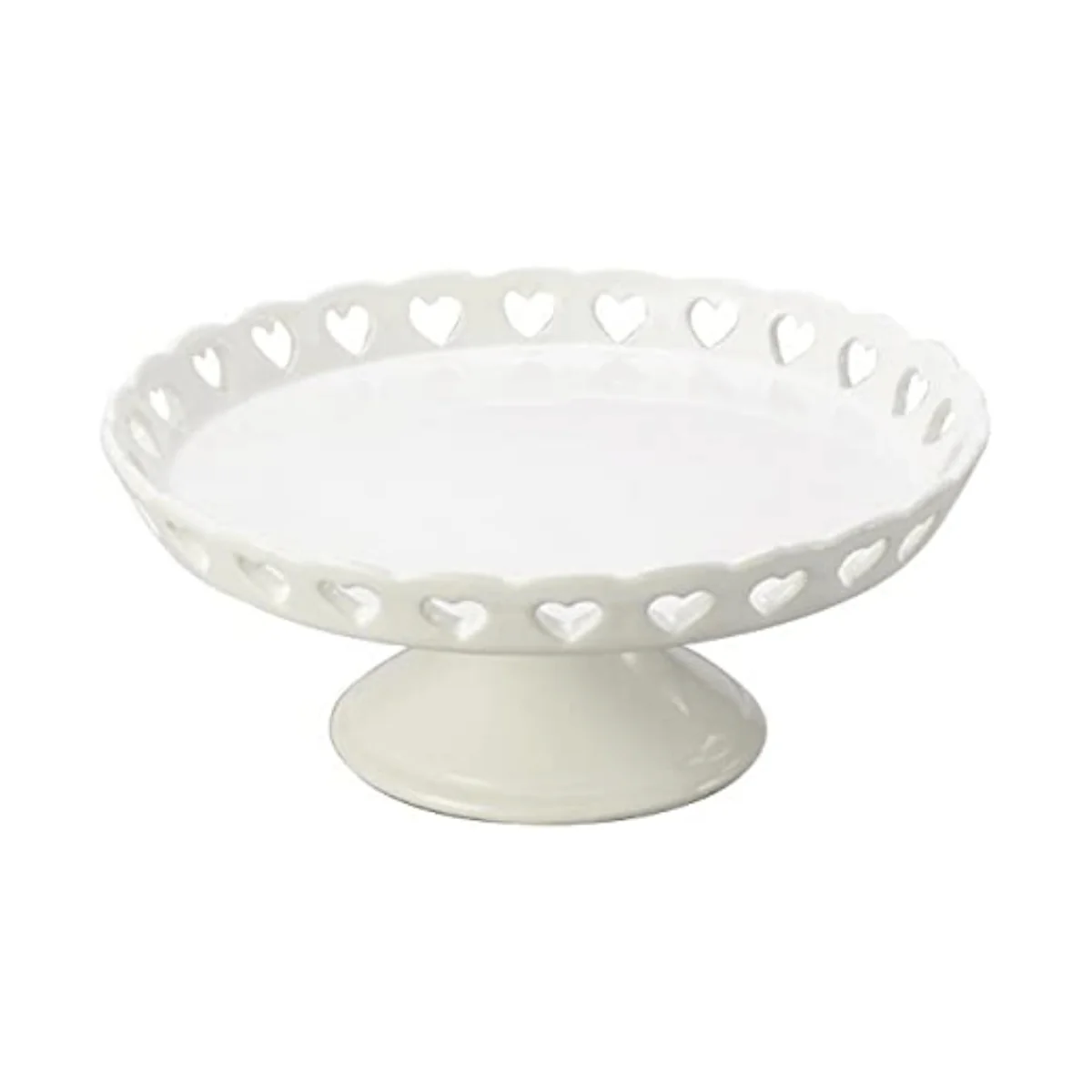Prato de Bolo Decorativo de Cerâmica Detalhes em Coração Branco - 20,5 cm