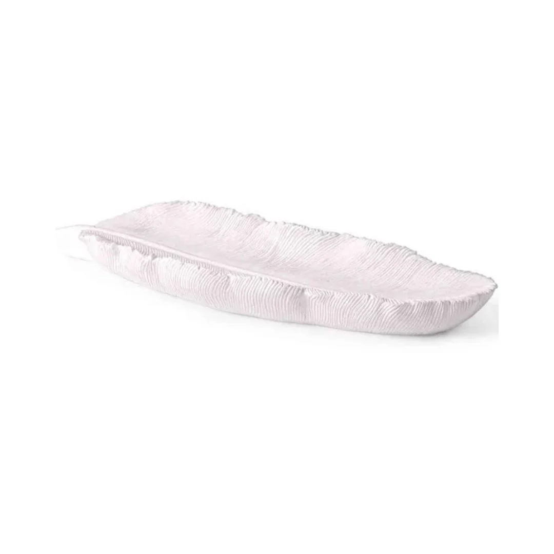 Centro de Mesa Folha em Poliresina Branca 27cm