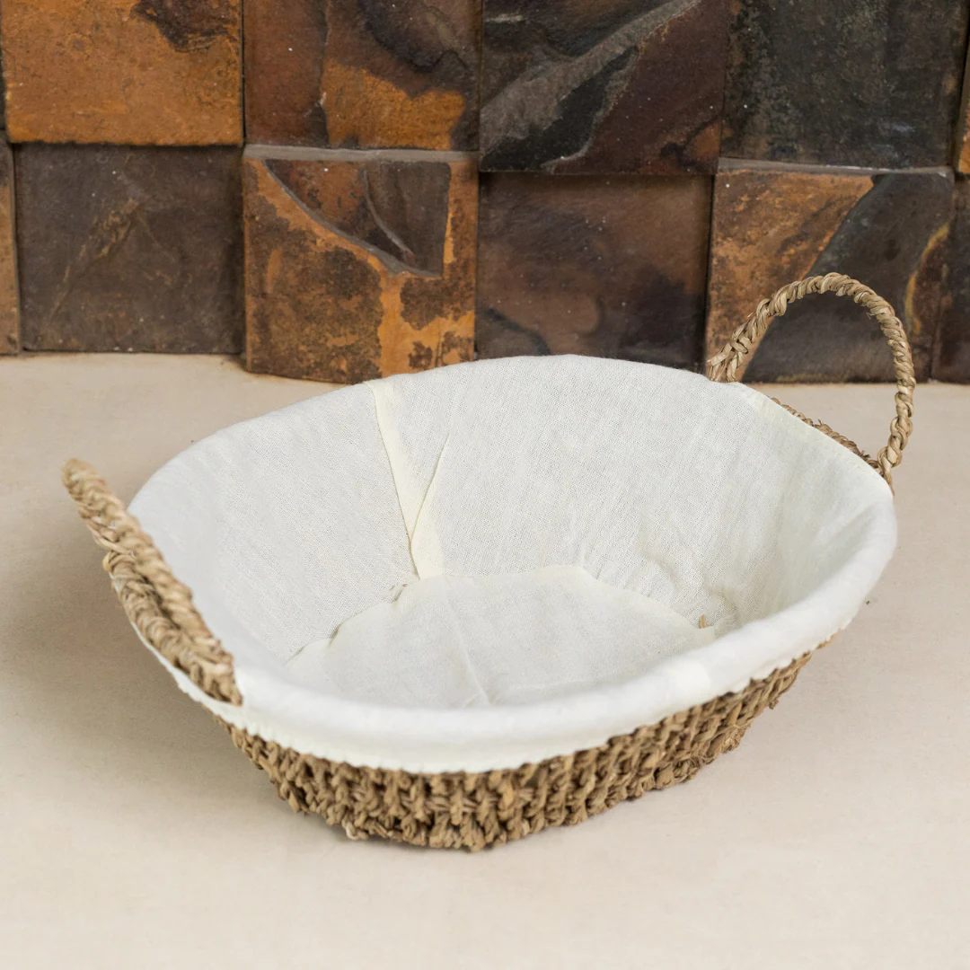 Cesta Oval de Sisal com Forro em Tecido 27cm