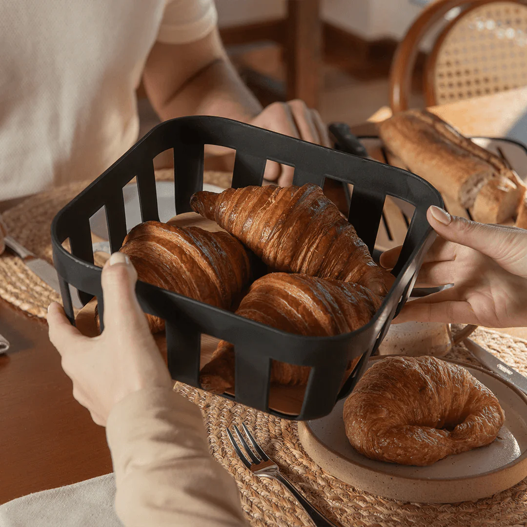 Cesto de Pão Lume Plástico e Bambu Preto 24cm - Image 3