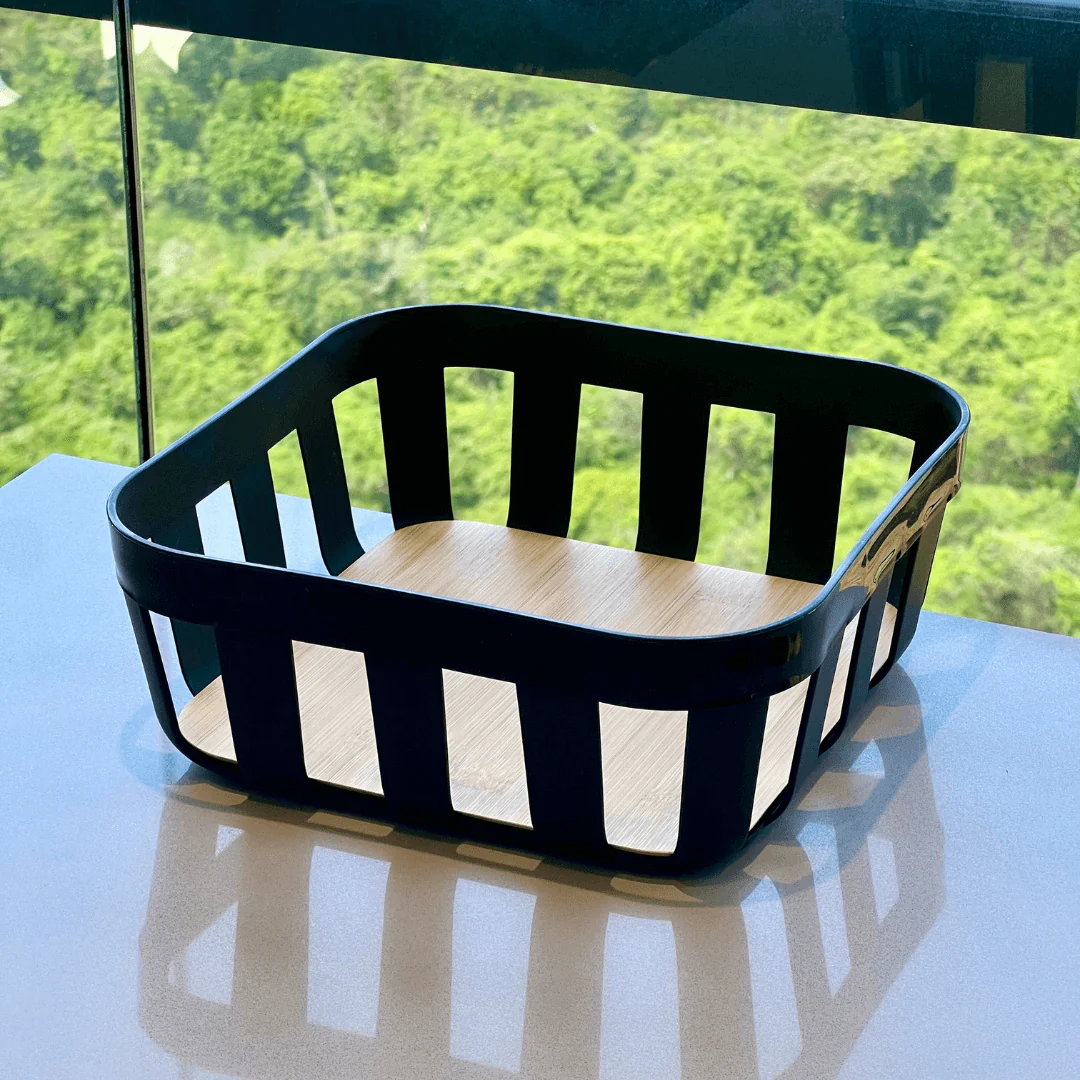 Cesto de Pão Lume Plástico e Bambu Preto 24cm - Image 7