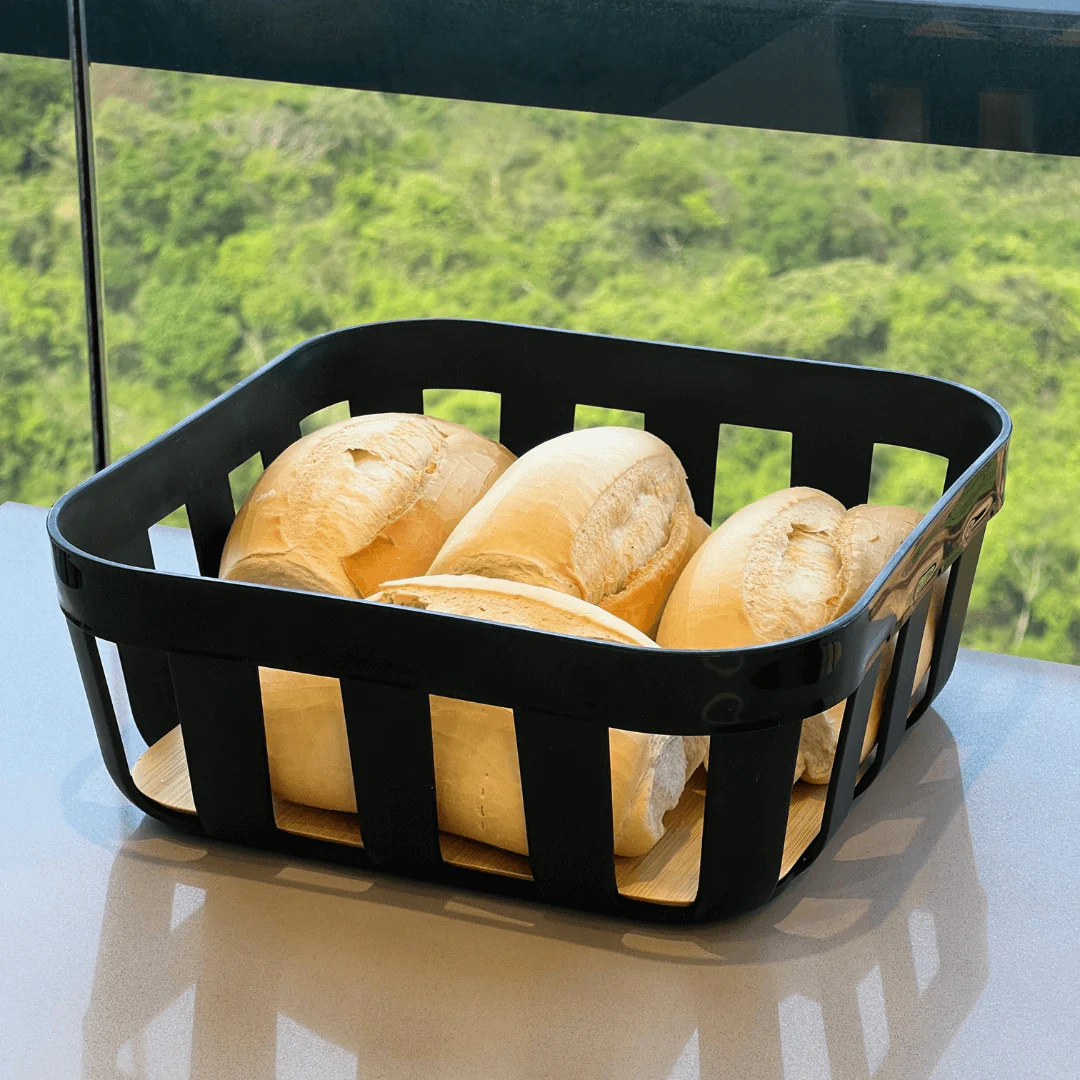 Cesto de Pão Lume Plástico e Bambu Preto 24cm - Image 8