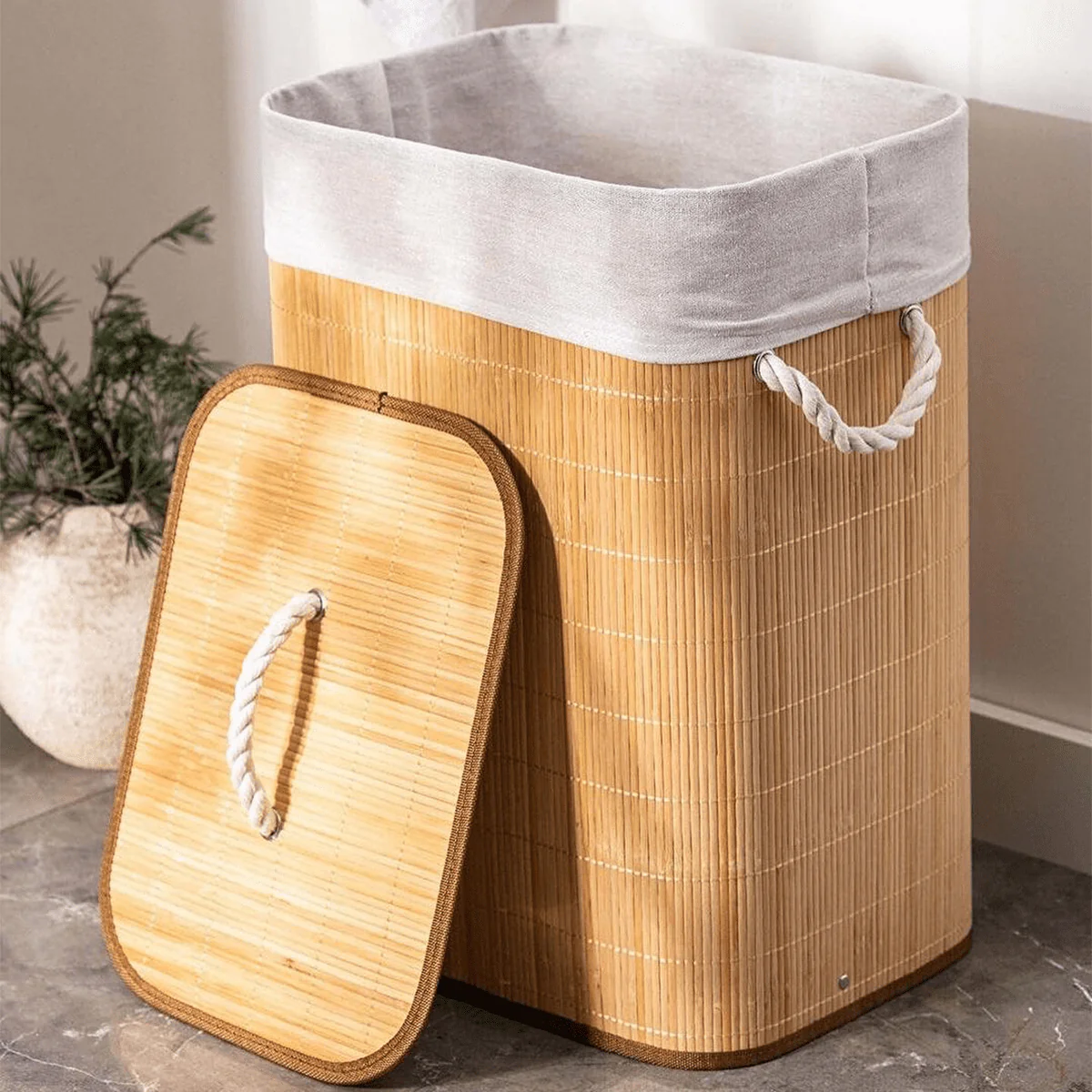 Cesto de Roupas Bambu com Tampa 60cm - Image 3