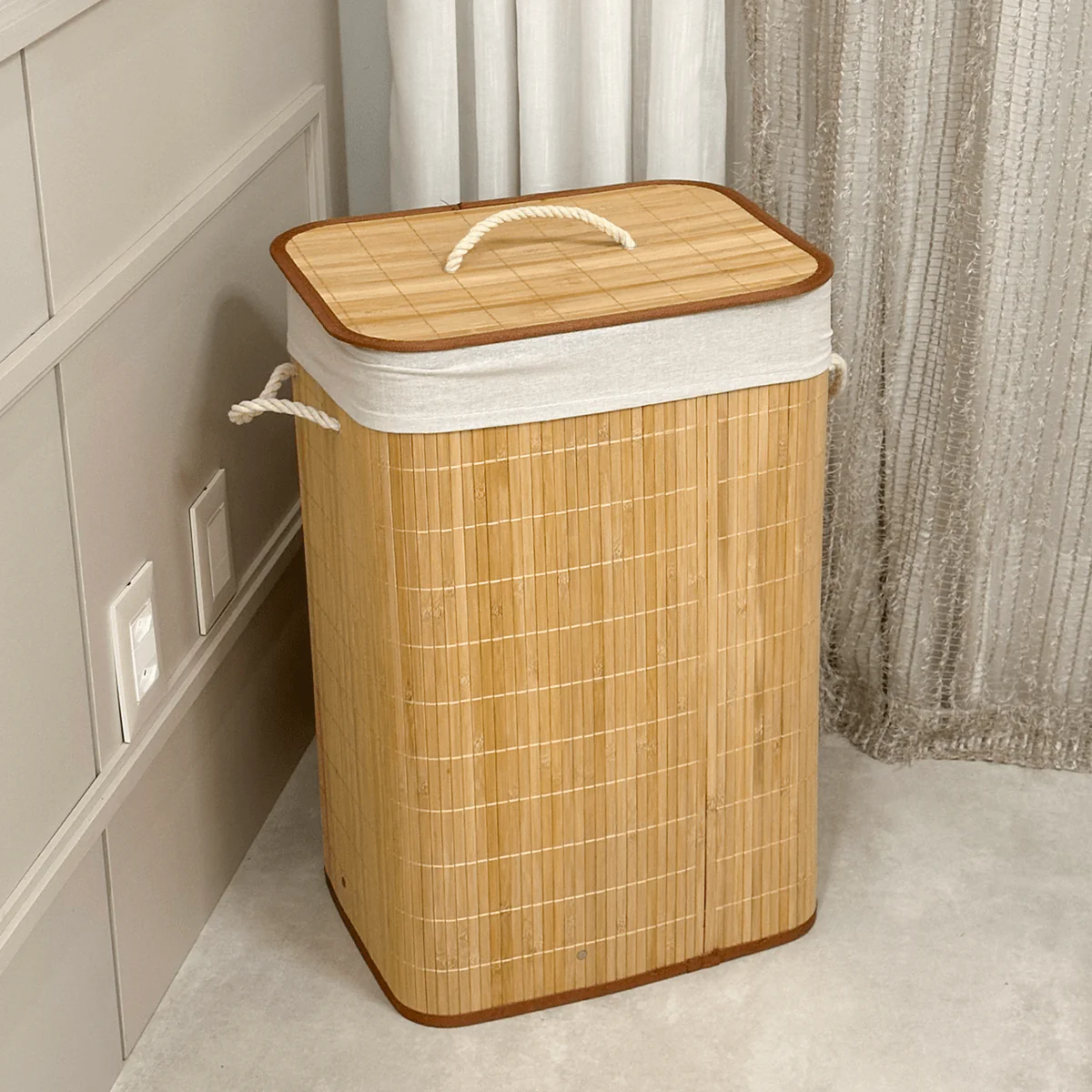 Cesto de Roupas Bambu com Tampa 60cm - Image 5