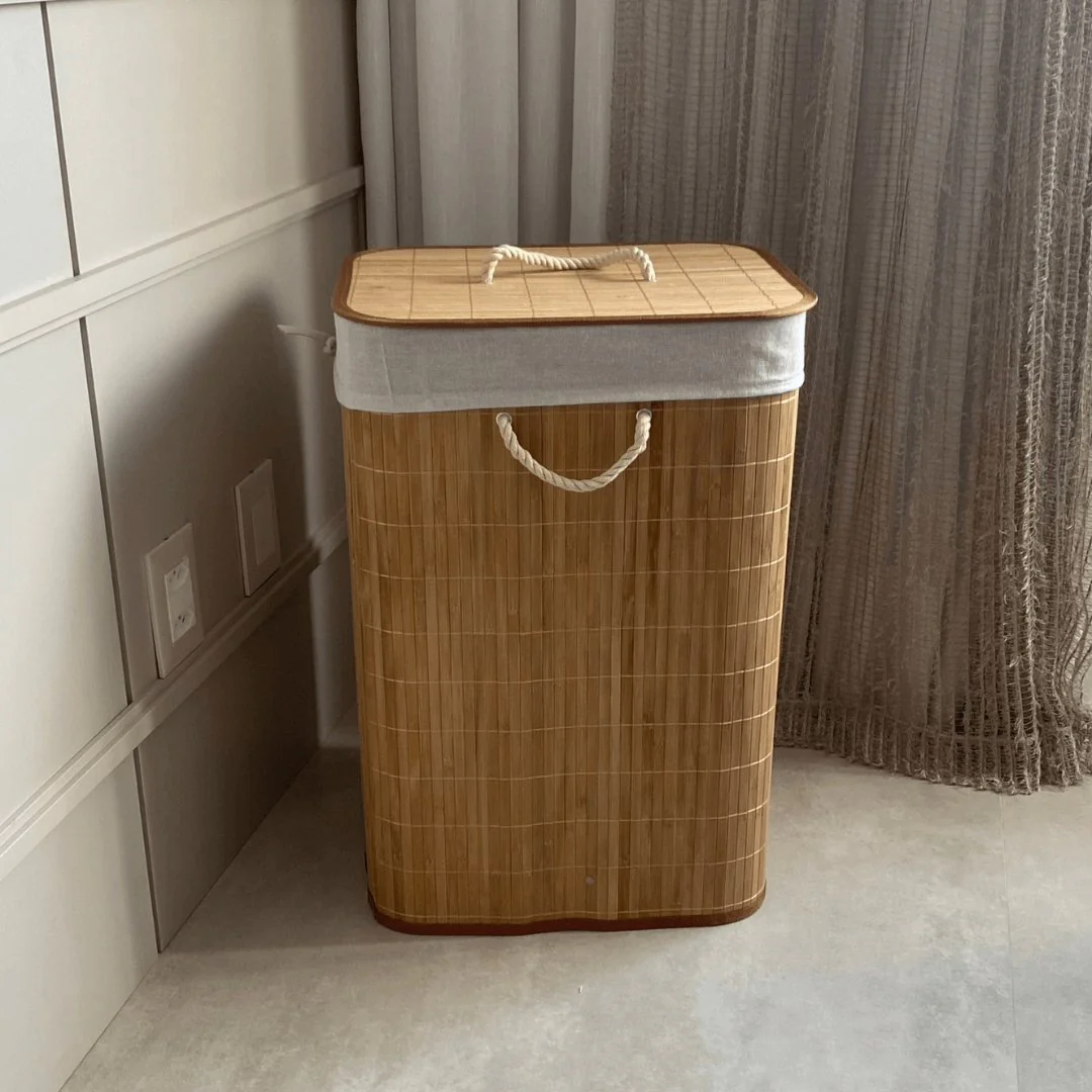 Cesto de Roupas Bambu com Tampa 60cm - Image 6