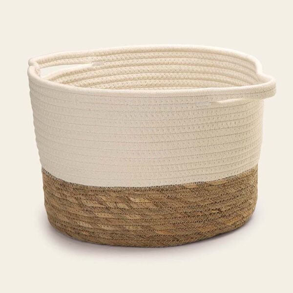 Cesto em Algodão e Fibra Natural G  37 cm x 30 cm x 20 cm