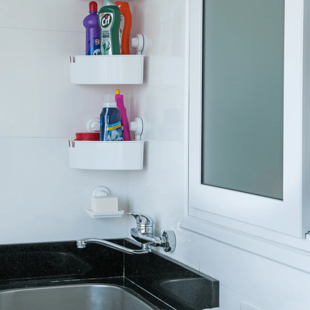 Porta Shampoo com Ventosa em Plástico Branco - Image 2