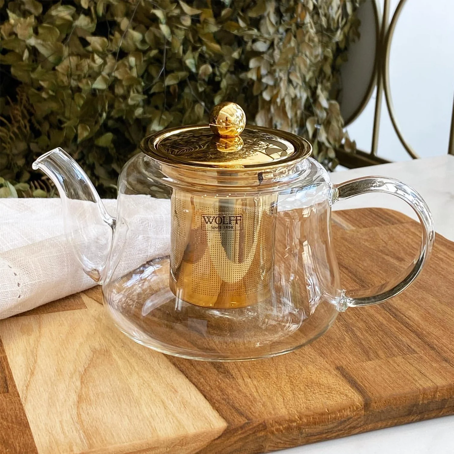 Chaleira de Vidro Borossilicato com Infusor Dourado Inox 600ml - Image 3