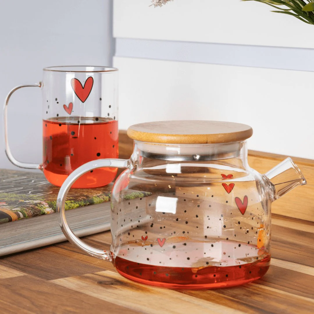 Chaleira de Vidro com Tampa de Bambu Heart 600ml - Image 3