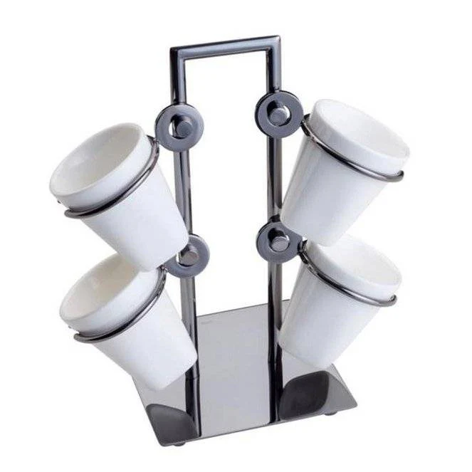 Jogo Xícaras De Café Porcelana Com Suporte Black 75ml Luxo 5 Peças