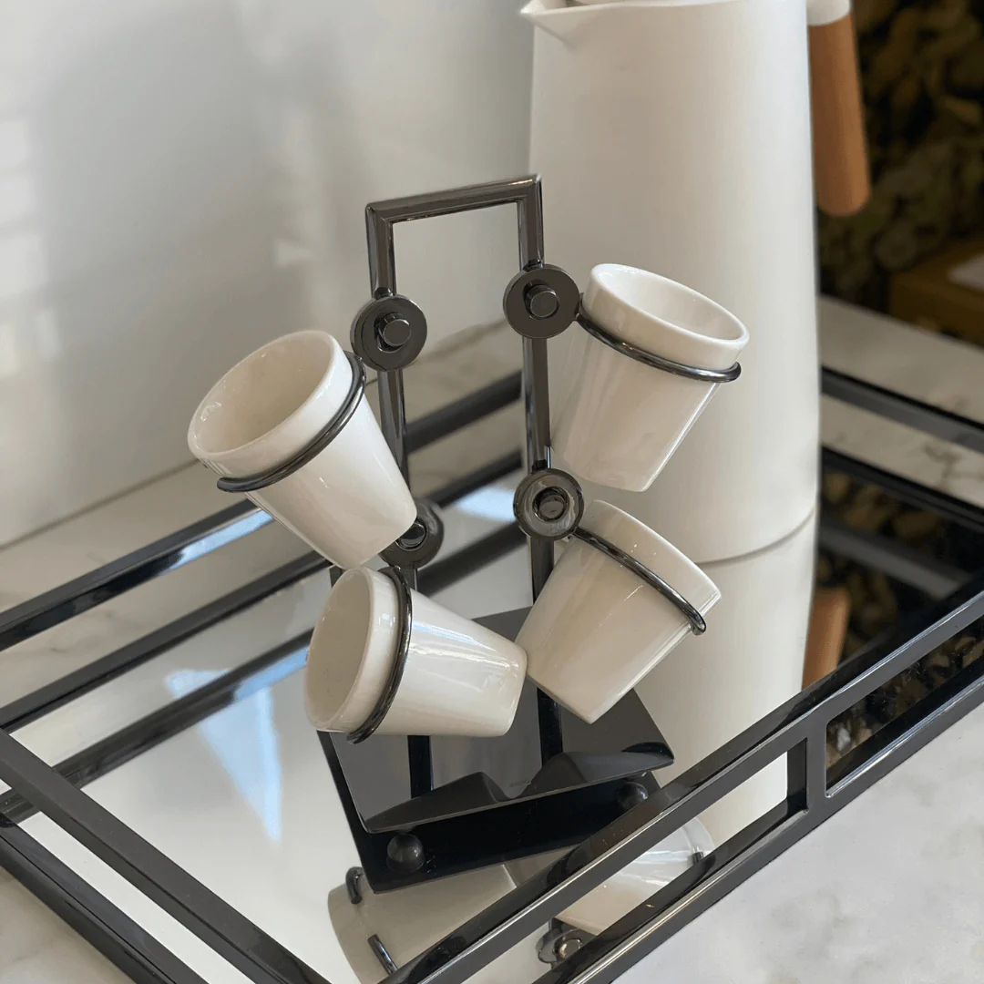 Jogo Xícaras De Café Porcelana Com Suporte Black 75ml Luxo 5 Peças - Image 2