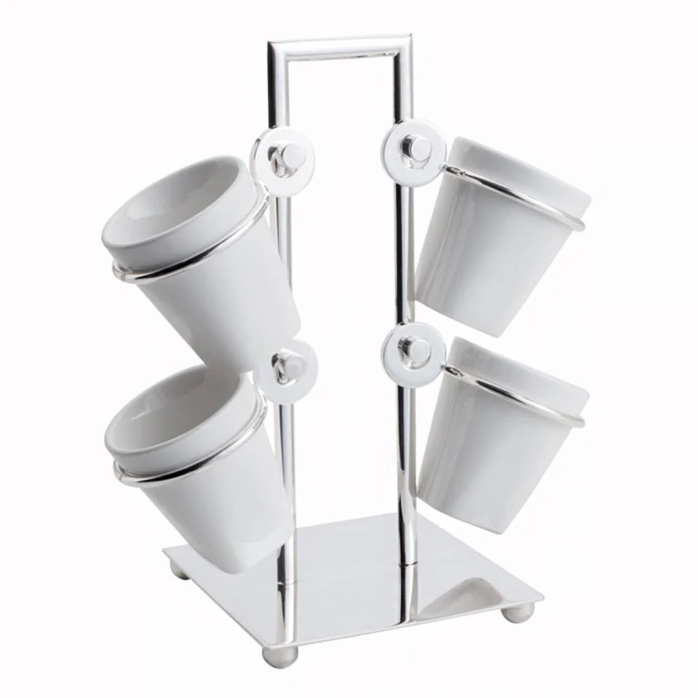Jogo Xícaras De Café Porcelana Com Suporte Prata 75ml Luxo 5 Peças