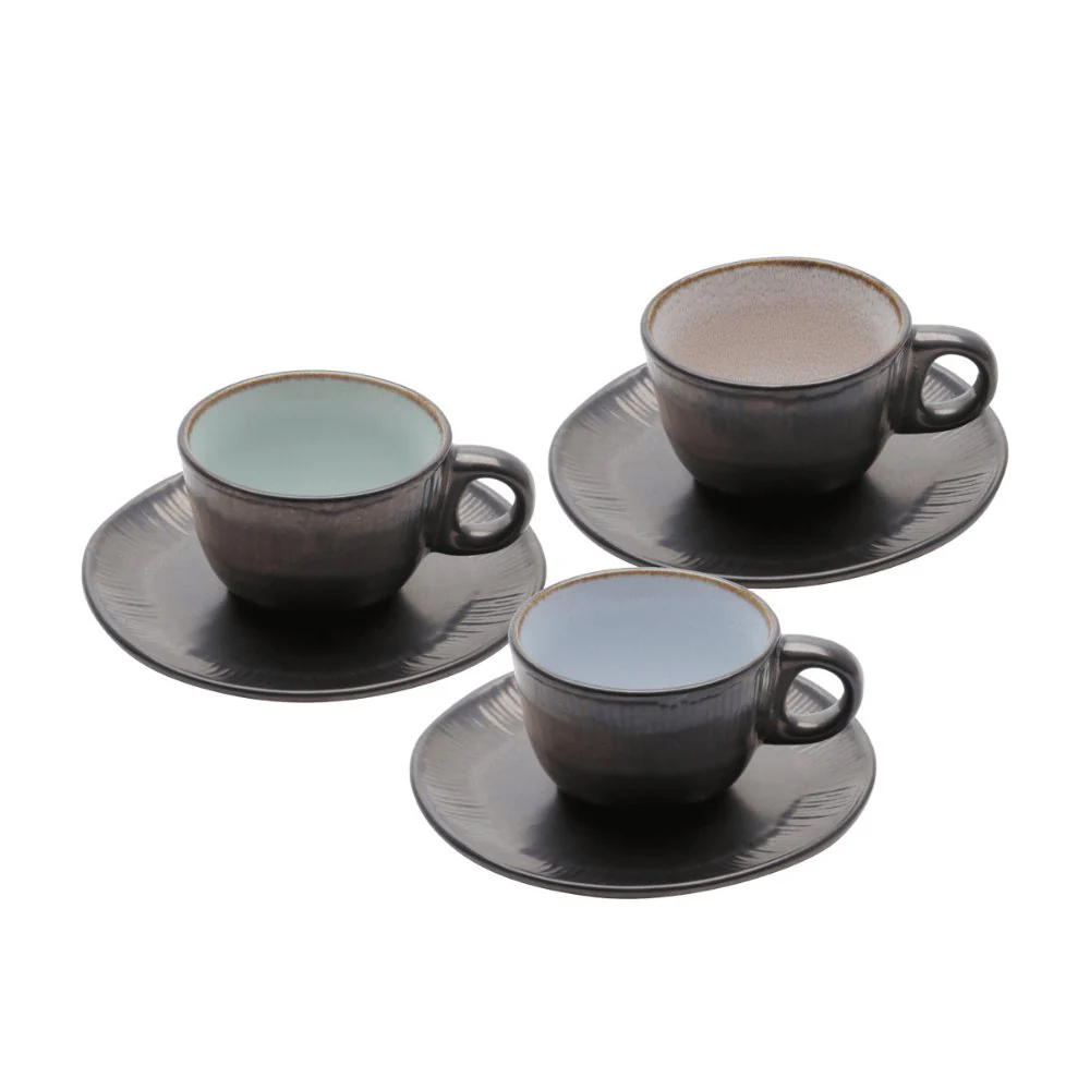 Conjunto 6 Xícaras de Café com Pires em Cerâmica Rustic Marrom 90ml - Image 2