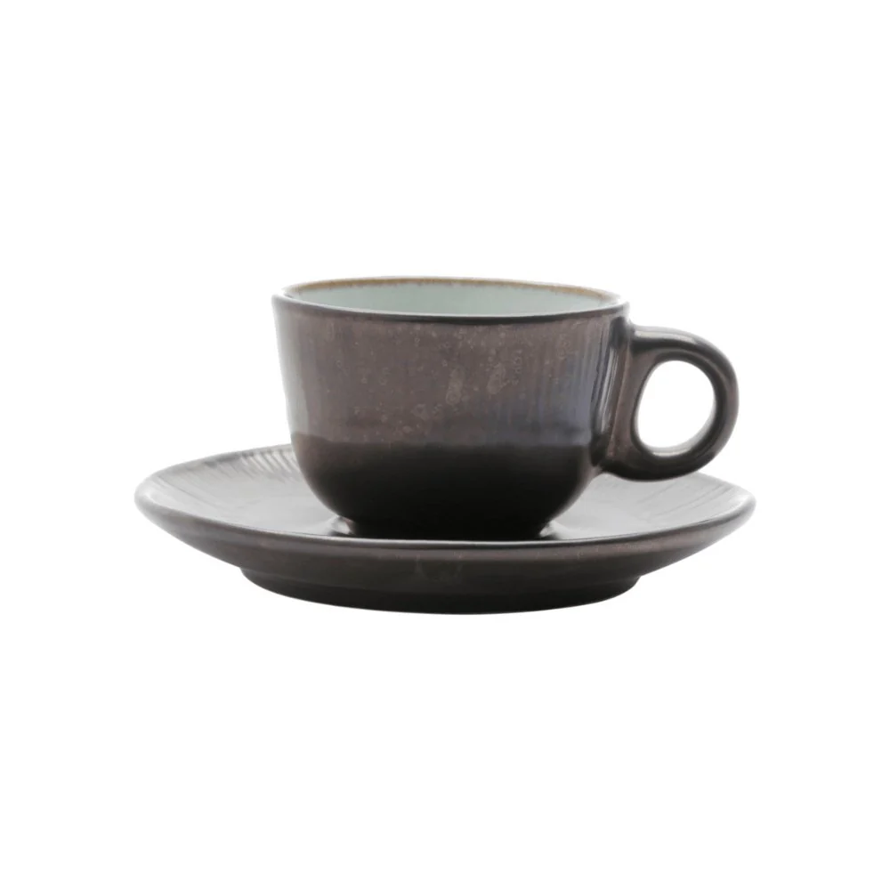 Conjunto 6 Xícaras de Café com Pires em Cerâmica Rustic Marrom 90ml - Image 3