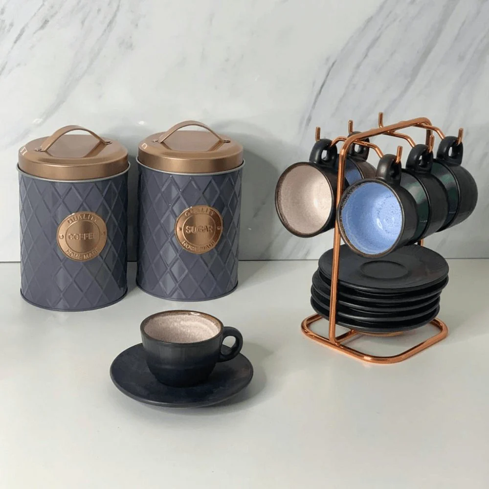 Conjunto 6 Xícaras de Café com Pires em Cerâmica Rustic Marrom 90ml - Image 4