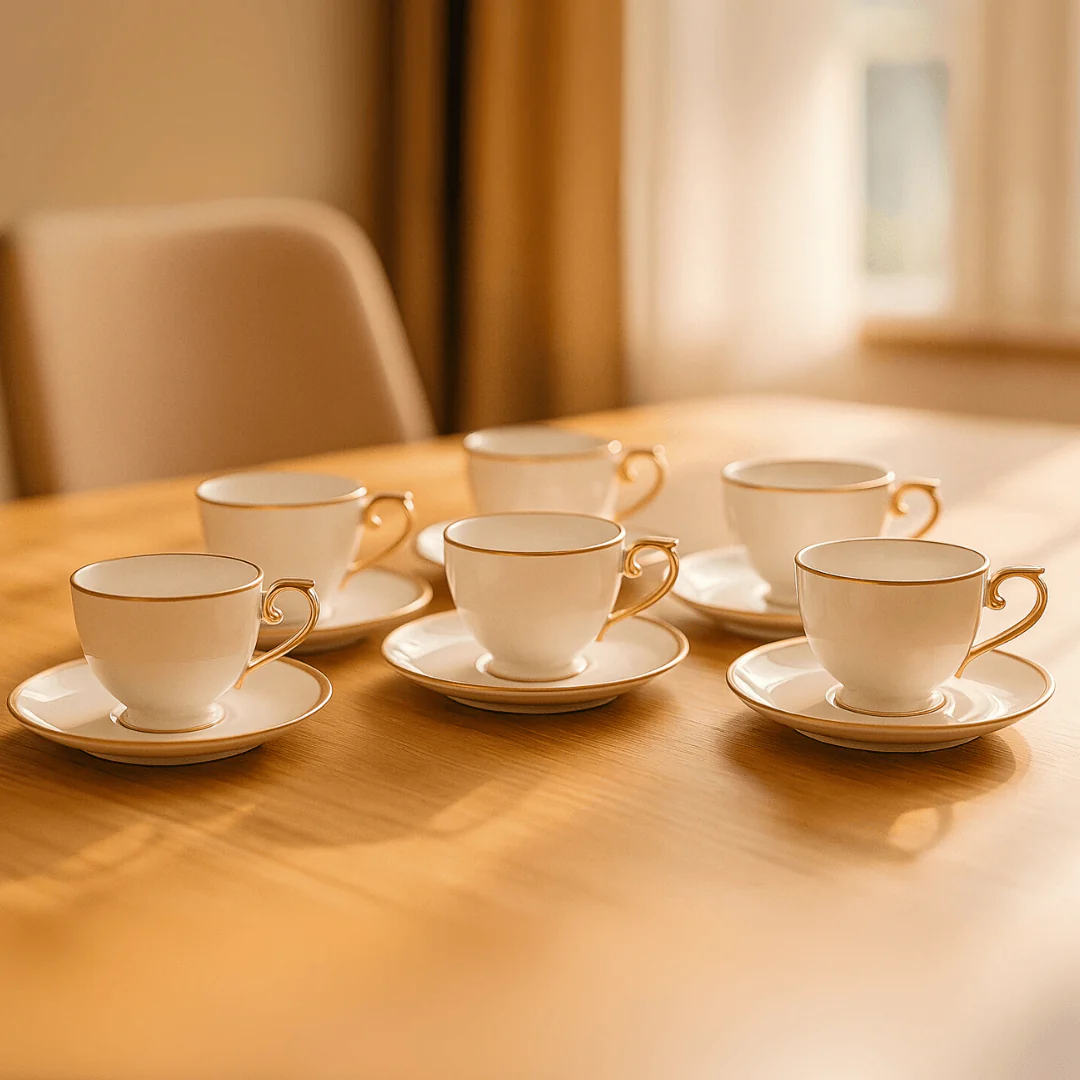 Jogo De Xícaras Para Café Dourada Com Pires Porcelana Alça Ouro Paddy 90ml - 6 Peças - Image 4