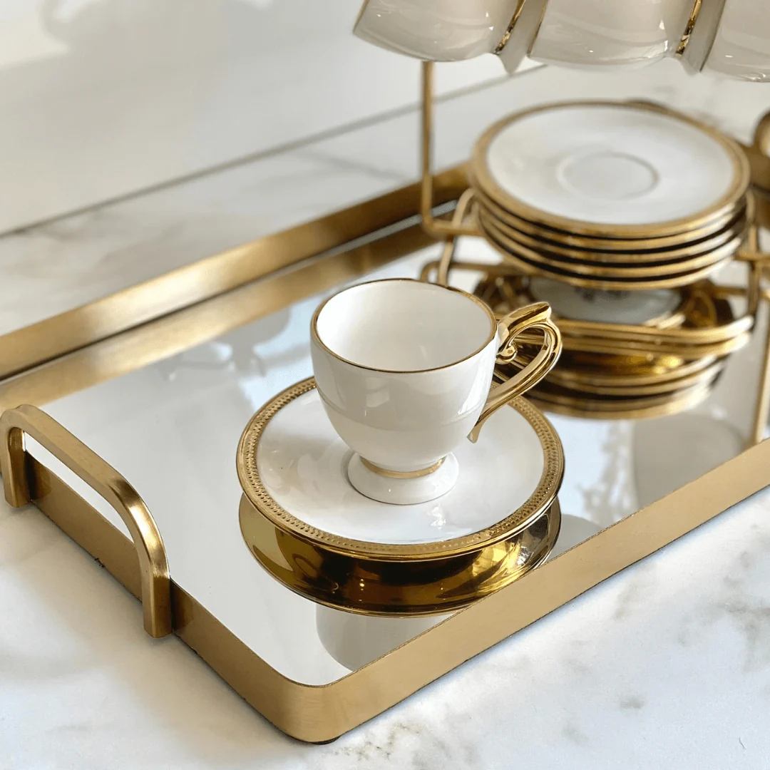 Jogo De Xícaras Para Café Dourada Com Pires Porcelana Alça Ouro Paddy 90ml - 6 Peças - Image 5
